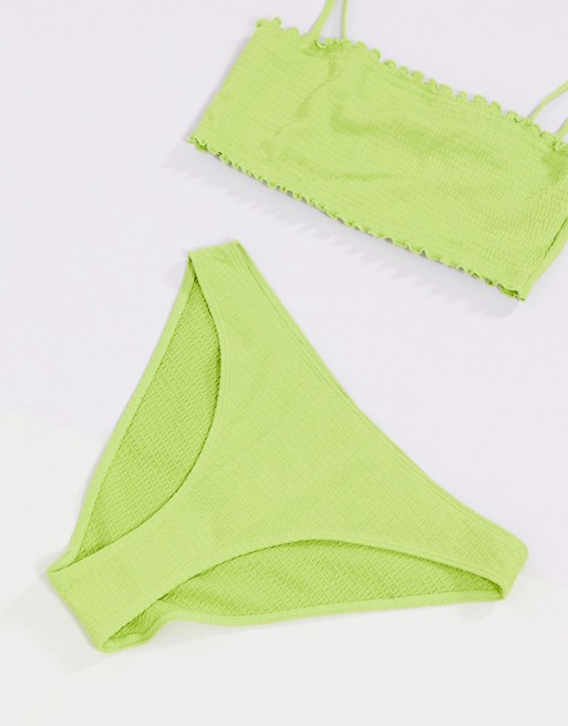 Monki Nanna shirred bikini bottoms in green