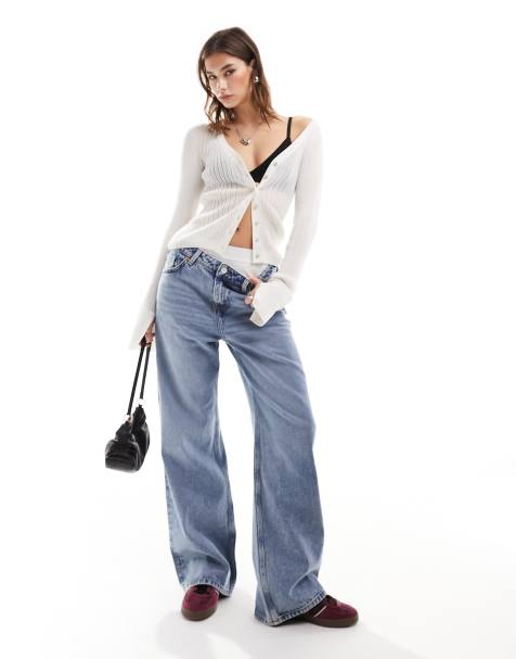 Monki - Naoki - Jean ample à taille basse - Bleu moyen délavé - view 1