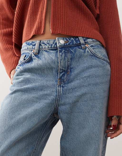 Monki - Naoki - Jeans ampi a vita bassa lavaggio blu medio, 5 di 5
