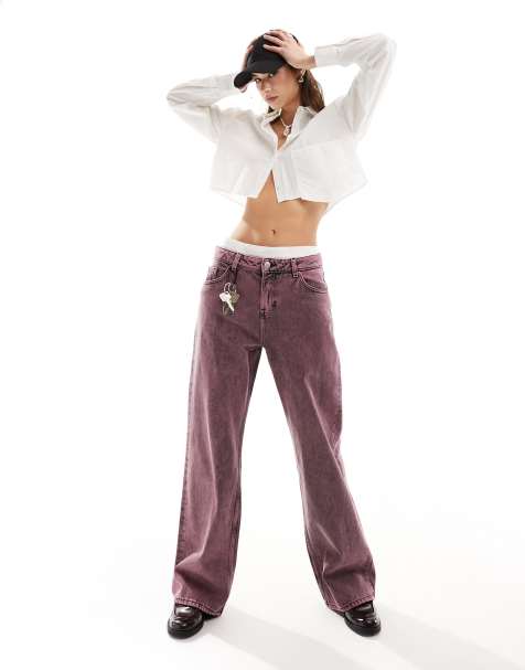 Monki - Naoki - Jeans met lage taille en losse pasvorm in gemêleerde roze wassing - view 1