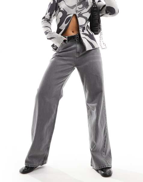 Monki – Naoki – Locker geschnittene Jeans in grauer Waschung mit niedrigem Bund - view 1