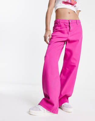 Monki - Naoki - Locker geschnittene Jeans in Rosa mit niedrigem Bund