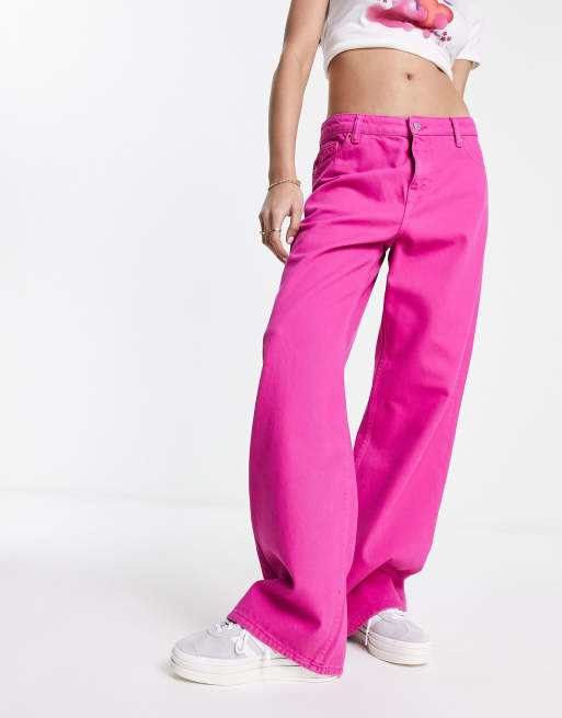 Monki Naoki loose fit low rise jeans in pink | ASOS