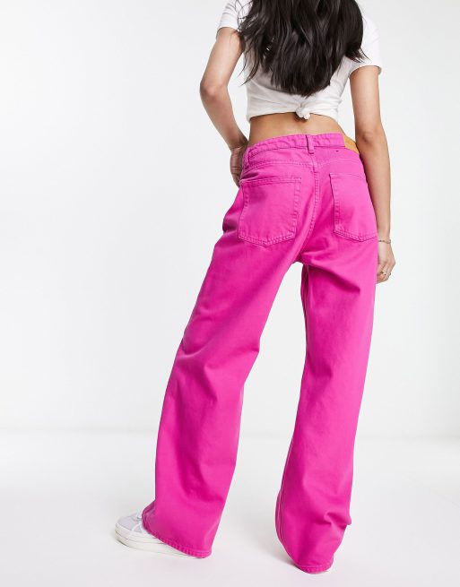 Monki Naoki loose fit low rise jeans in pink | ASOS