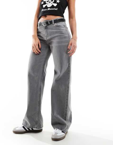 Monki Naoki loose fit low rise jeans in washed grey - view 1