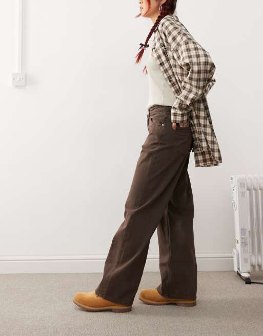 Monki Naoki low rise loose fit baggy jeans in faded brown