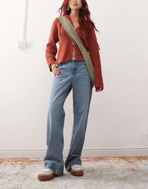 Monki Naoki low rise loose fit jeans in mid blue wash - view 1