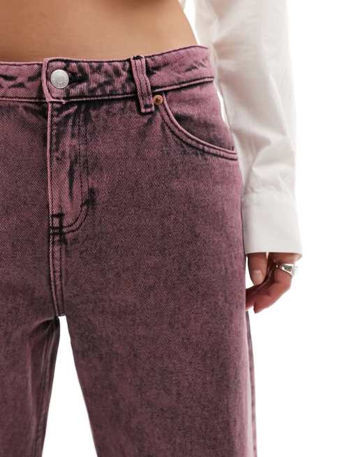 Monki Naoki low rise loose fit jeans in pink mottled wash, 3 of 5