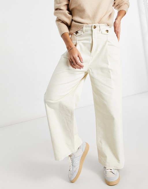 Monki Naomi cotton wide leg cord trousers in white