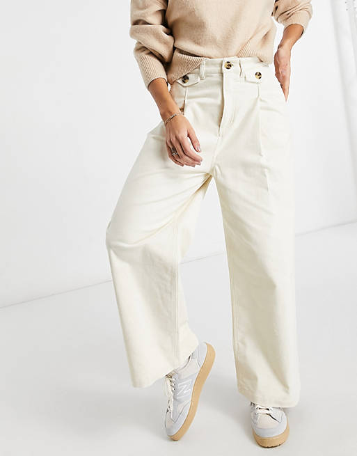 Trousers & Leggings Monki Naomi cotton wide leg cord trousers in white 