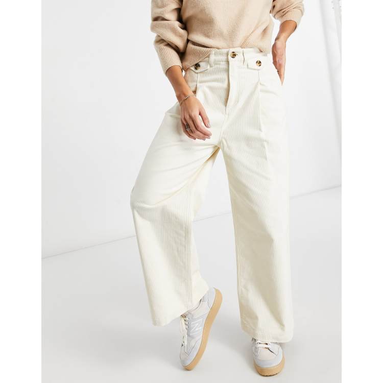 Monki Naomi cotton wide leg cord trousers in white | ASOS