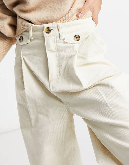 Trousers & Leggings Monki Naomi cotton wide leg cord trousers in white 