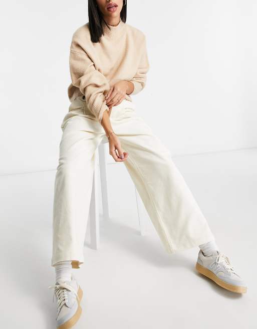 Monki Naomi Cotton Wide Leg Cord Trousers In White