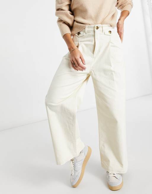 White Cotton / Modal Corduroy Pants WOMEN