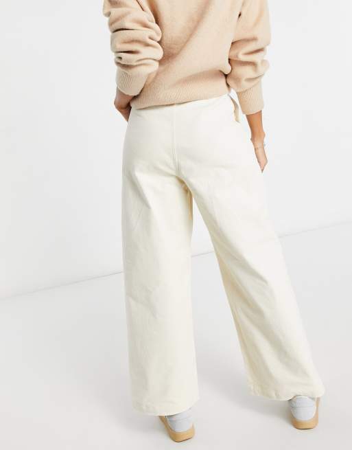 Monki Naomi cotton wide leg corduroy pants in white