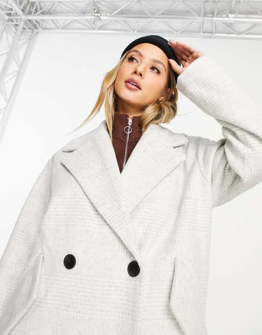 Monki – Naturvit rutig kappa i oversize och lång modell, 2 av 4