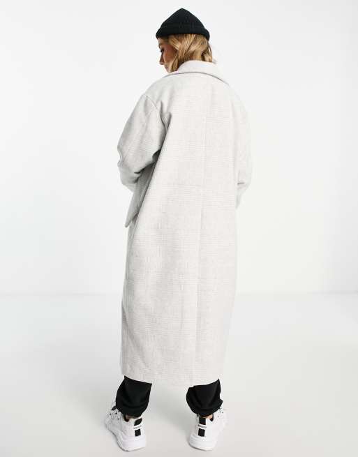 Monki – Naturvit rutig kappa i oversize och lång modell, 3 av 4