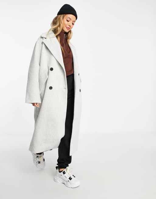 Monki – Naturvit rutig kappa i oversize och lång modell, 4 av 4
