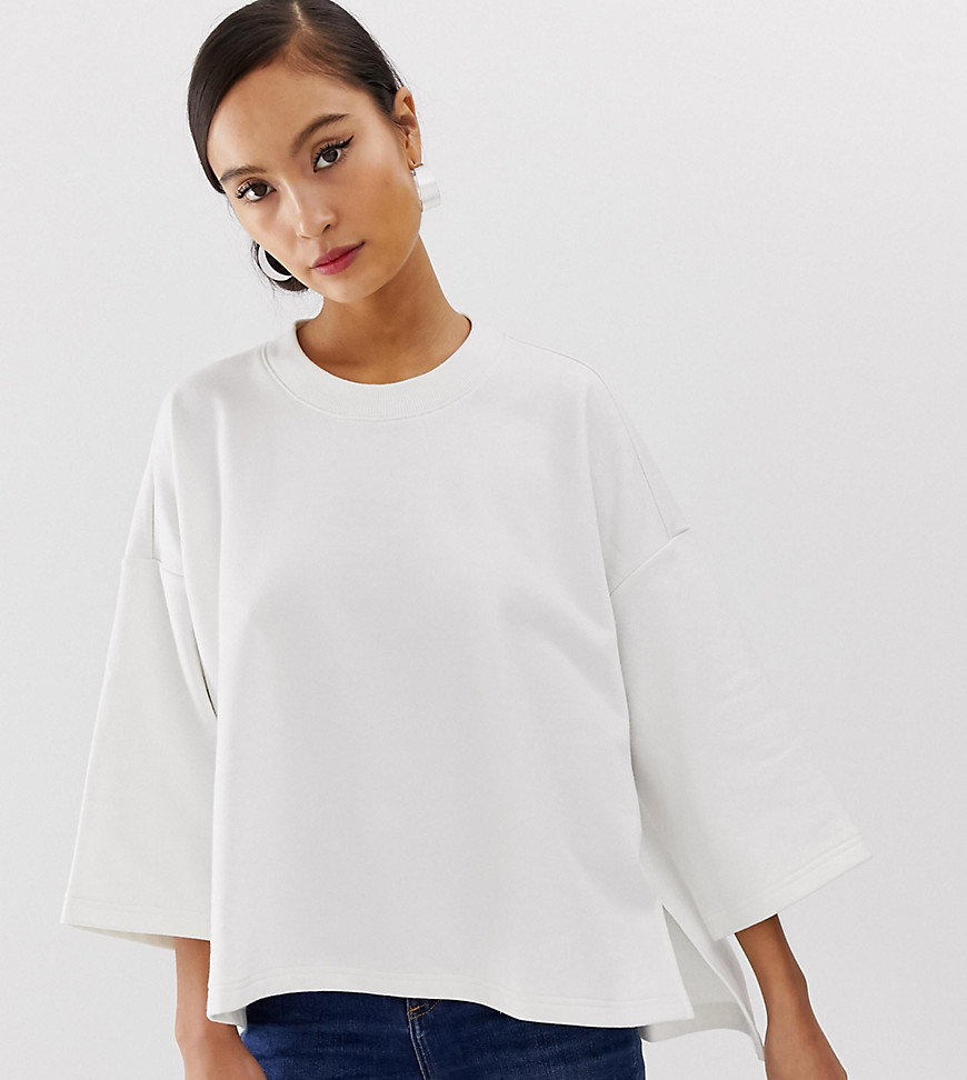 Monki – Naturvit sweatshirt i oversize-modell med kort ärm