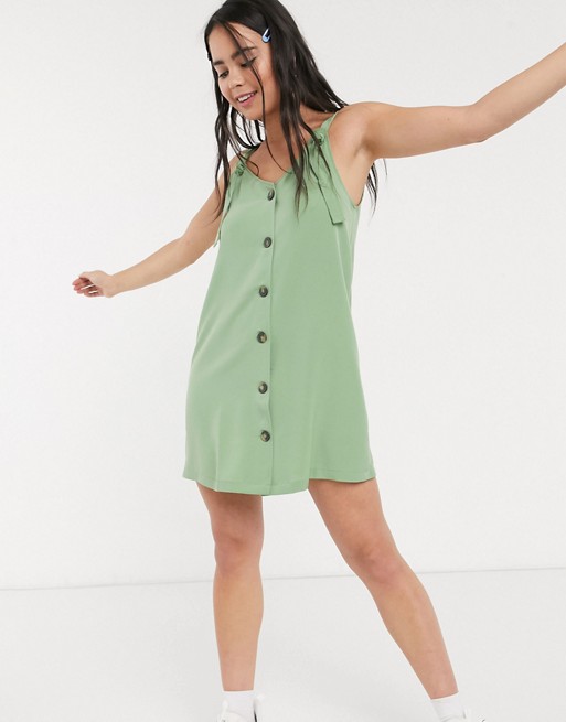 Monki Nea sleeveless button through dress in green