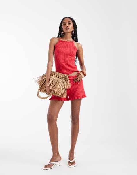 Monki – Neckholder-Outfit in roter Häkeloptik - view 1