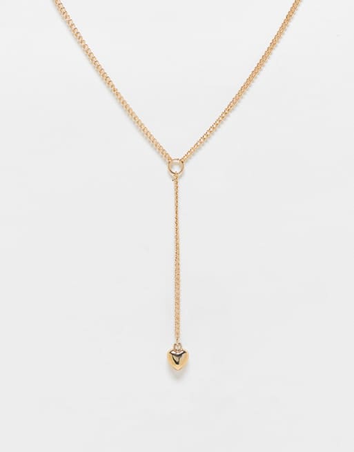 Monki necklace with heart drop chain in gold ASOS