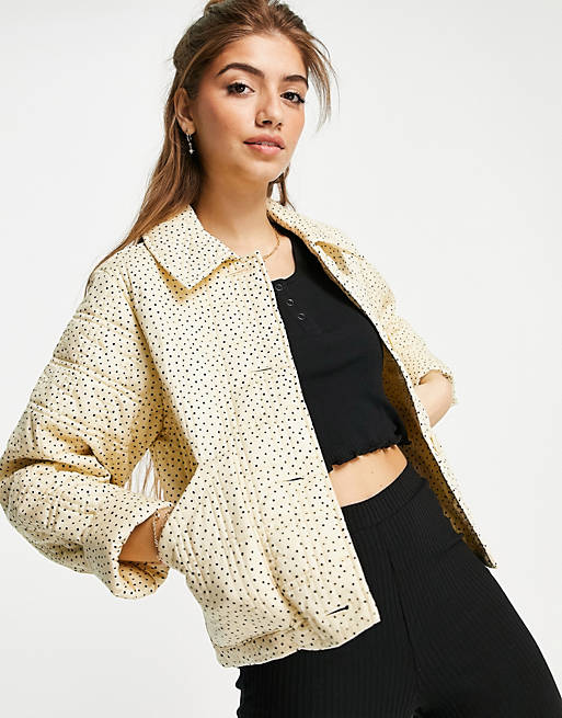 Coats & Jackets Monki Nico organic cotton quilted jacket in yellow print 