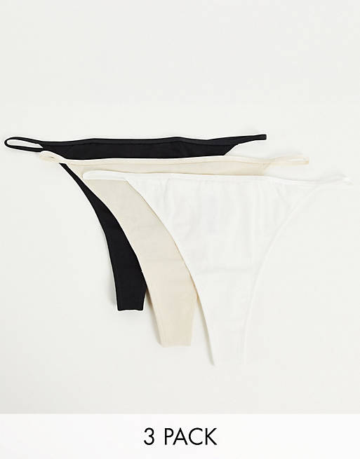 Nicole 3-pack thongs in black white and beige Asos Women Clothing Underwear Lingerie Sets 