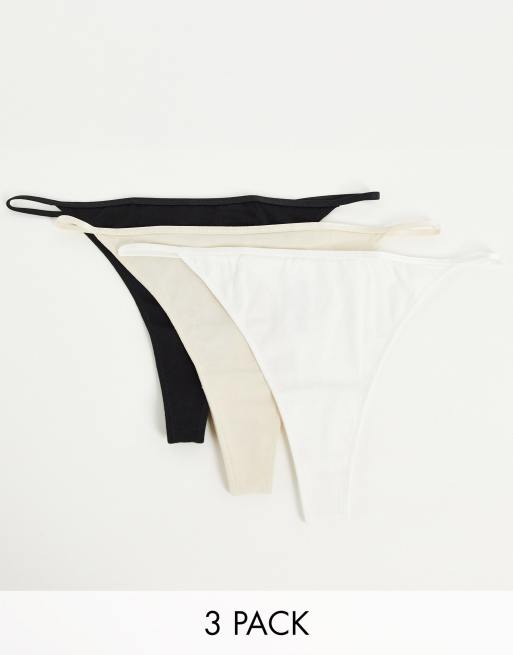 Monki - Nicole - Lot de 3 strings - Noir, blanc et beige