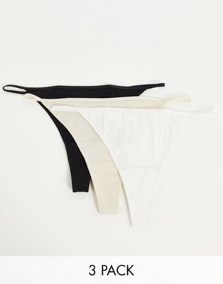 Monki Nicole 3 pack thong in black white and beige