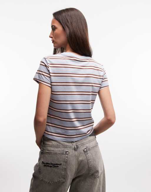 Monki – Niebieski T-shirt w paski, 3 z 4