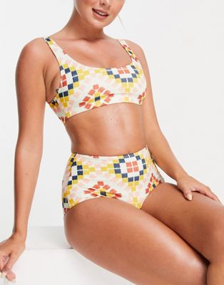 Monki Nilla crop bikini top in mosaic print - MULTI - ASOS Price Checker