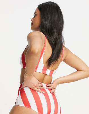 red and white striped high waisted bikini