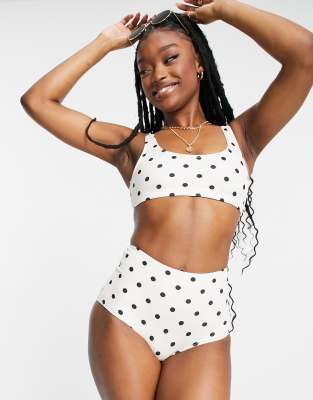 Monki Nilla high waist polka dot bikini bottom in white - MULTI