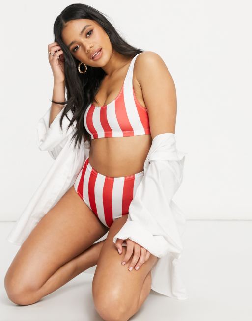 Red and white deals high waisted bikini