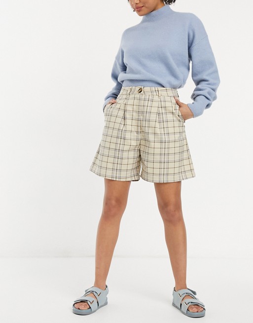 Monki Nimmi tailored shorts in check print