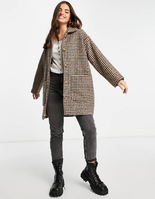 Monki - Nimra - Manteau à carreaux en tissu bouclé - Multicolore