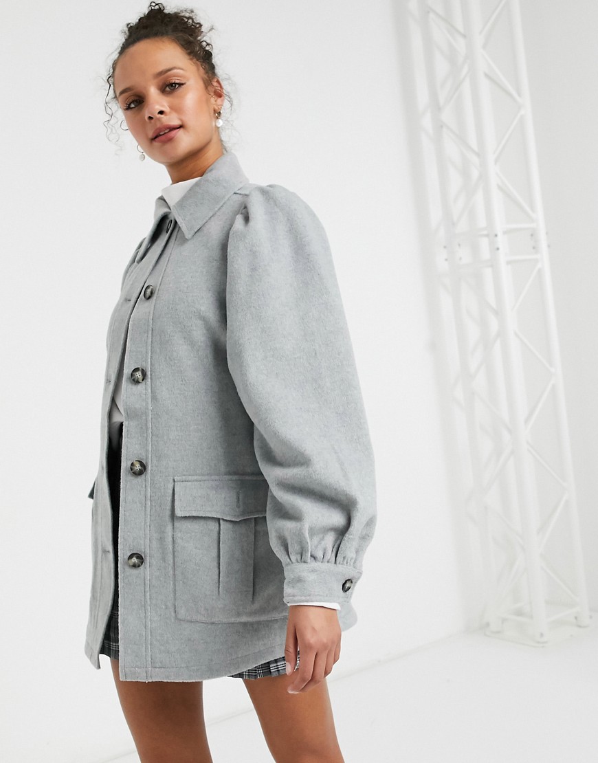 Monki Nina recycled wool belted jacket in gray-Grey