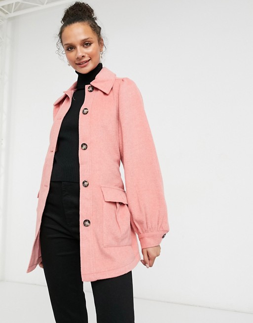 Monki Nina recycled wool belted jacket in pink