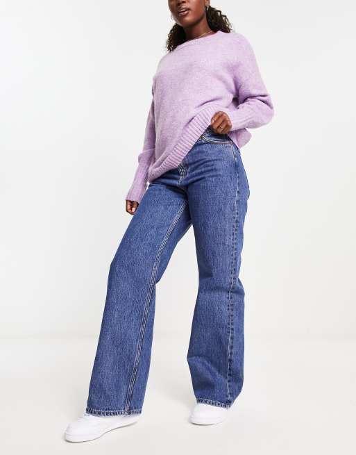 Weekday Ample low rise loose fit straigt leg jeans in novel blue