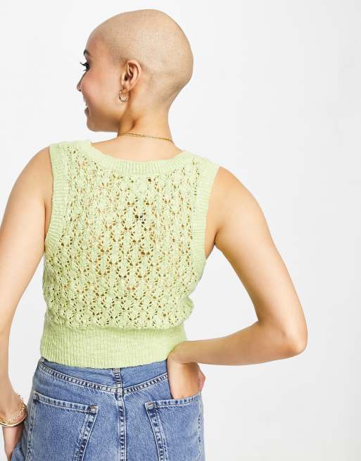 Monki – Noor – Grön virkad väst, 3 av 4