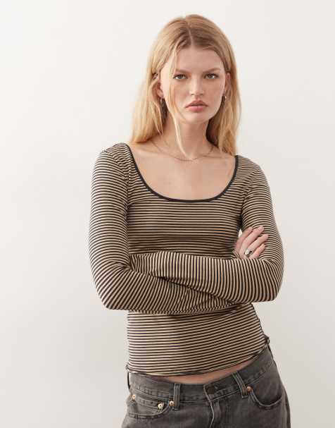 Monki Nova long sleeve top in black stripe