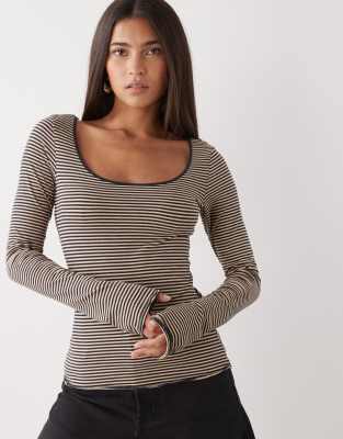 Monki Nova Long Sleeve Top In Brown