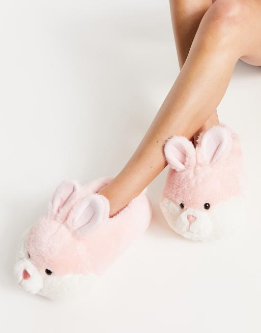 Monki novelty bunny slippers in pink