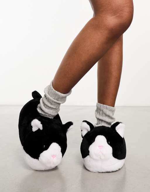 Monki novelty kitty slippers in black | ASOS