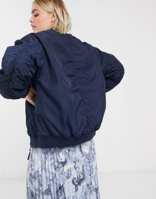 navy nylon bomber jacket