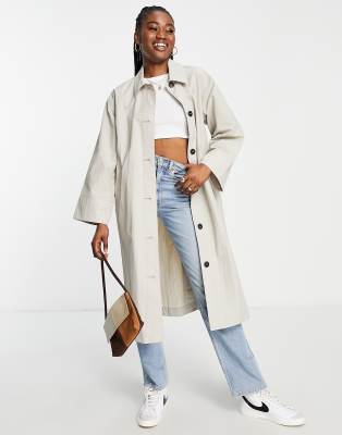 Monki nylon collared coat in beige