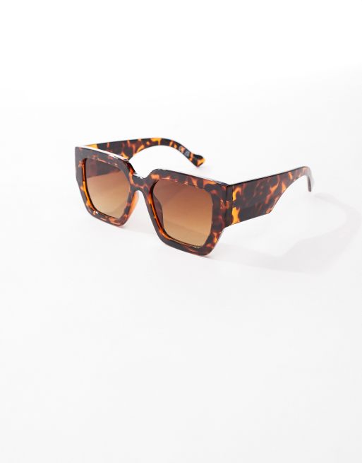 Monki - Occhiali da sole cat-eye oversize tondeggianti tartarugati marroni, 4 di 4
