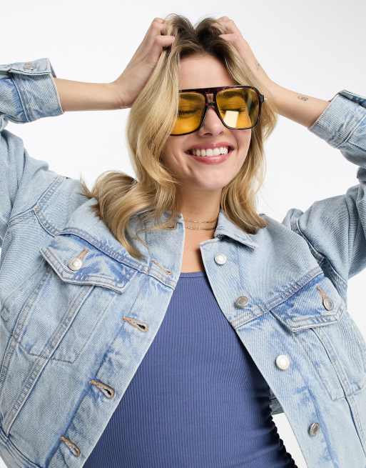 Oversize Esagerato Retro Occhiali da Sole Grande Rotondo Oro Telaio Blu
