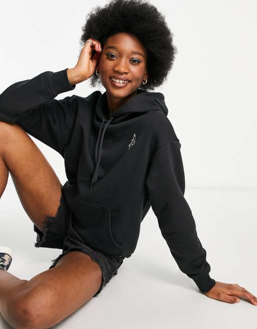 Monki Oda cotton hoodie in black BLACK